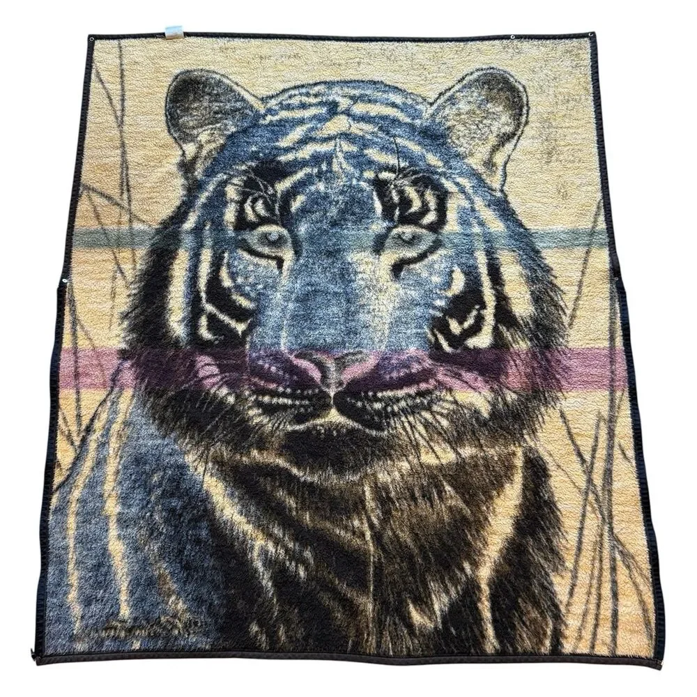 Vintage 90s Biederlack Tiger Blanket Cuddle Wrap Wearable R Hautman Wildlife USA
